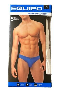 Men's Equipo 5-pack Bikini Briefs Sz S White No Fly Premium Cotton Underwear New